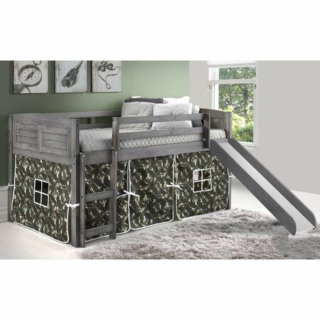 KD GABINETES PD-790AAG-C-785AG Twin Size Louver Low Loft with Slide & Camo Tent in Antique Grey KD3171922